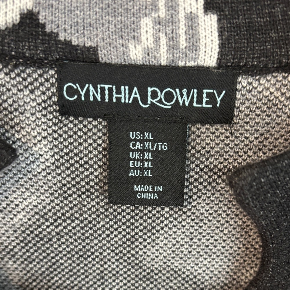 Cynthia Rowley Charcoal and Light Gray Floral Knit Cardigan Duster XL - Picture 7 of 12